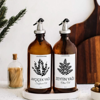 Beyaz Standlı 2'li Amber Etiketli Yağdanlık (500 ml)
