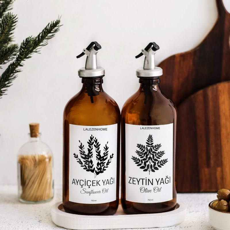 Beyaz Standlı 2'li Amber Etiketli Yağdanlık (500 ml)